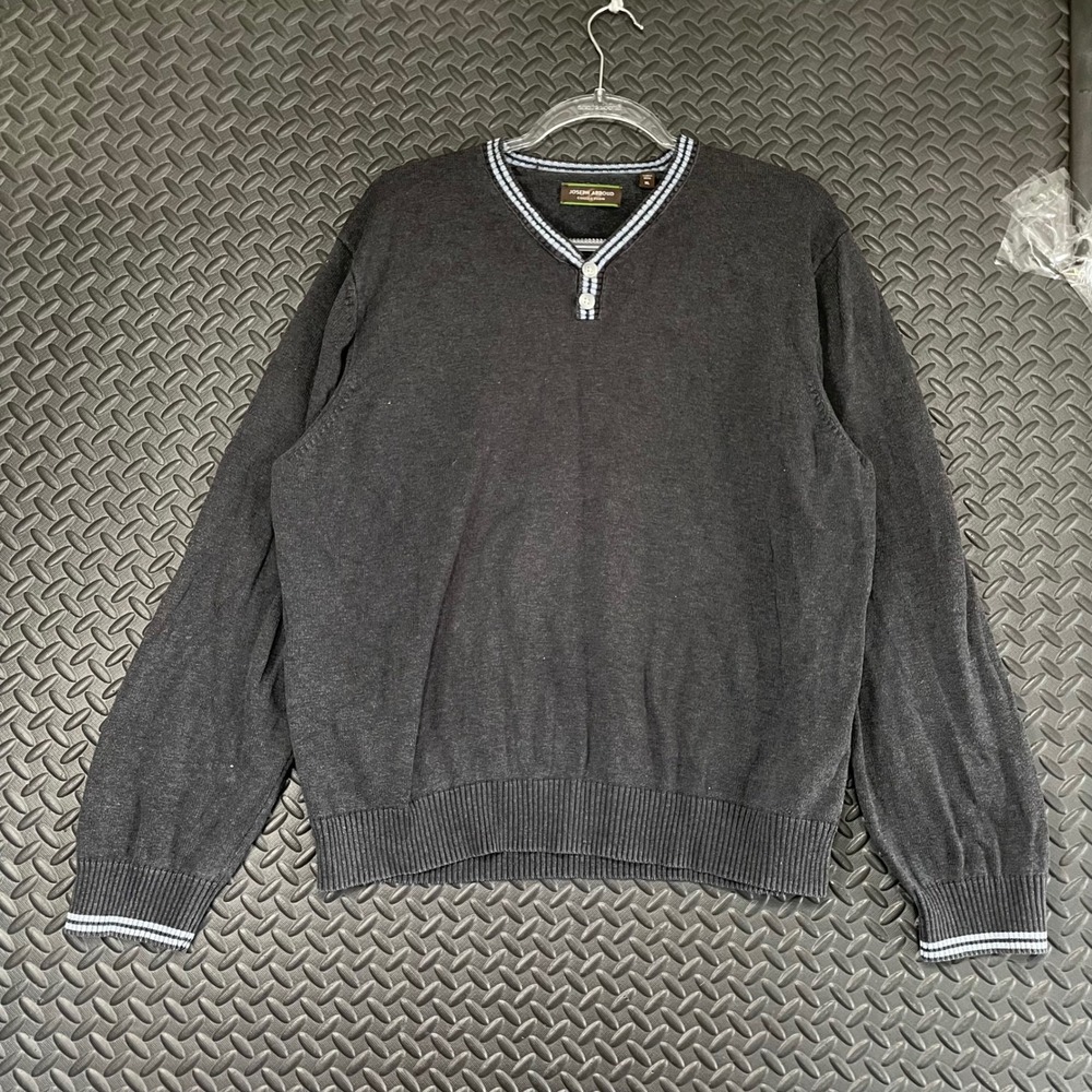 Joseph Abboud Collection Gray V Neck Henley Pullover Sweater Men's‎ Size XL